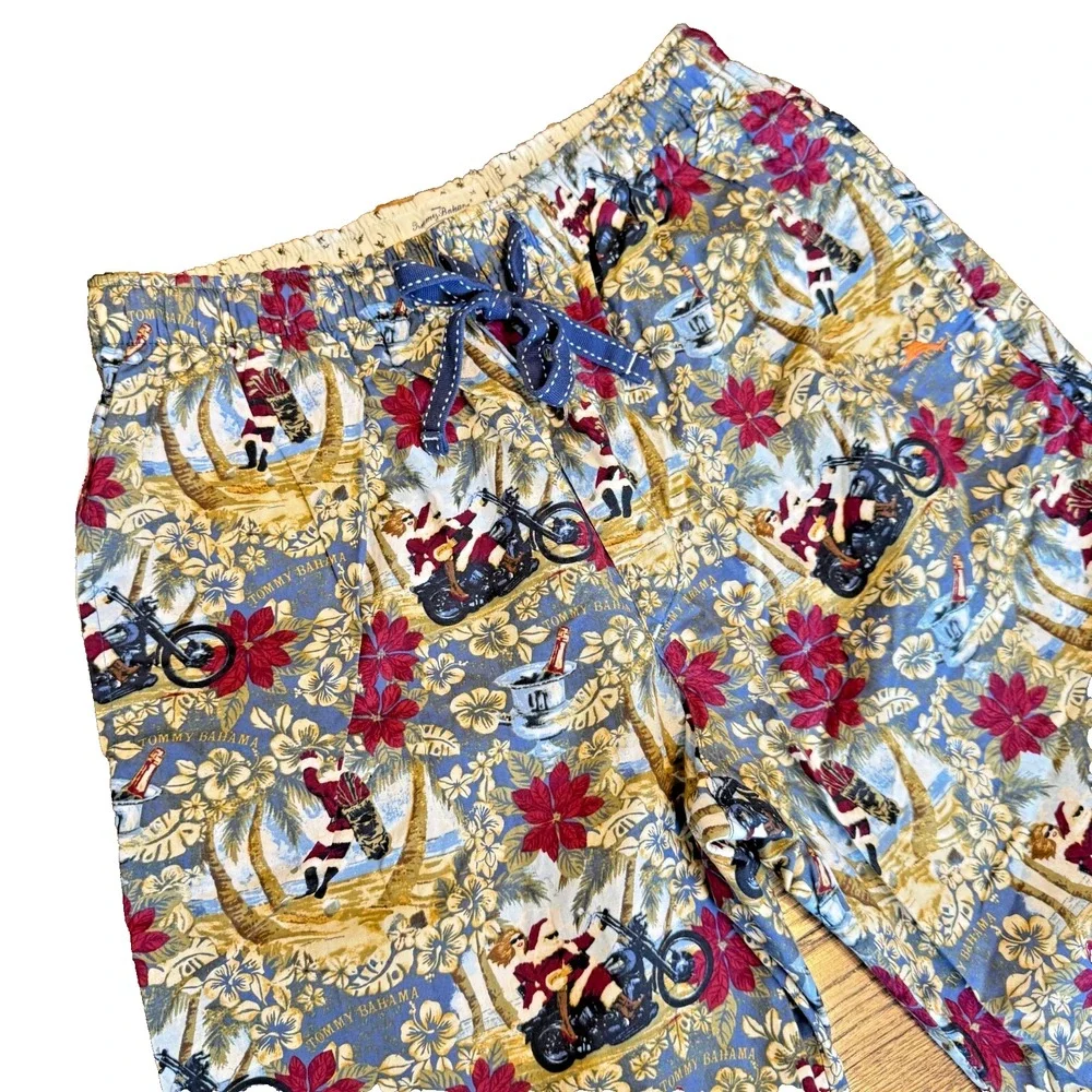 Tommy Bahama‎ Santa Christmas Pajama Lounge Medium Hawaiian Motorcycle Biker